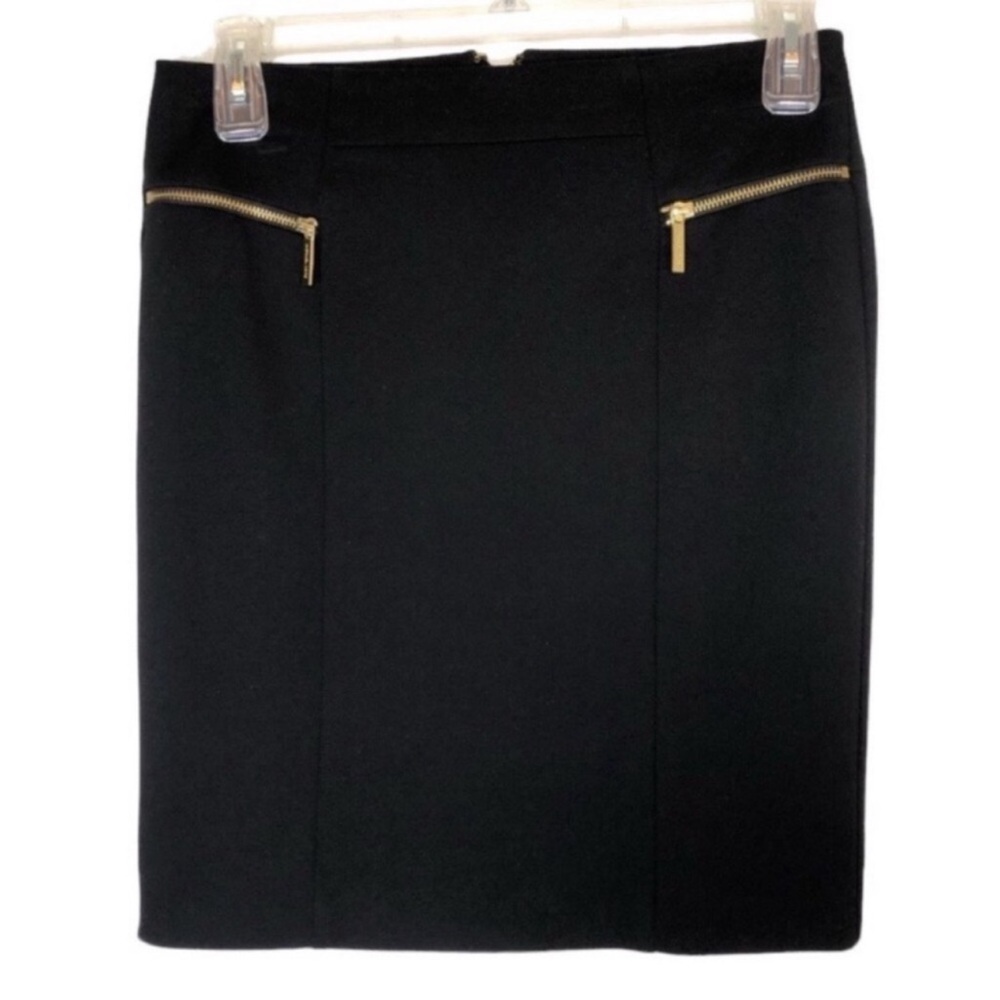 MICHAEL Michael Kors Sz 6 Stretch Black Gold Zippers Pencil Skirt Excellent Cond